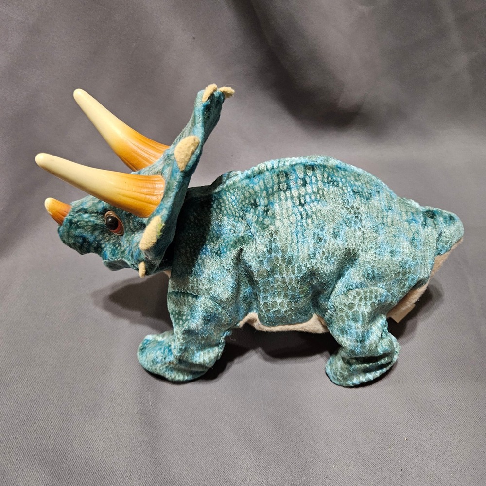 Playskool Hasbro 2008 Triceratops Dinosaur Plush Teal Blue walking talking